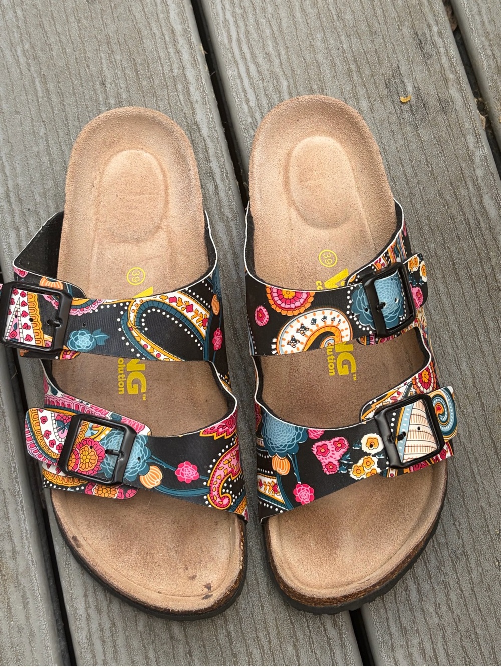 Viking Chatman Black Floral Paisley Womens Sandals Cork Dark Size 39